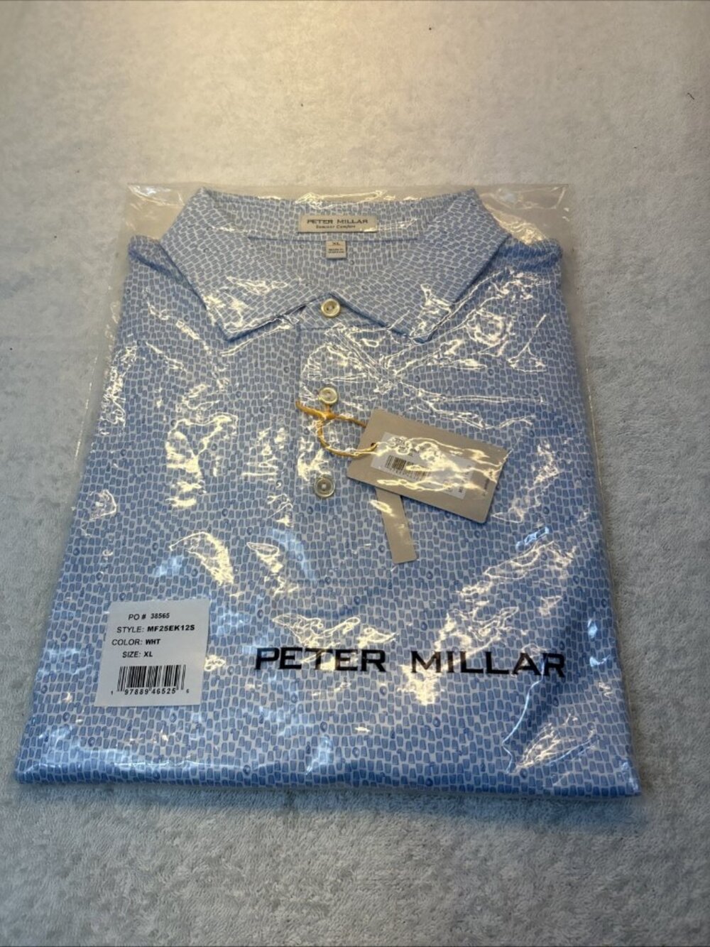 Peter Millar Crown Sport Summer Comfort Polo Blue Print SZ Men XL New w/Tags